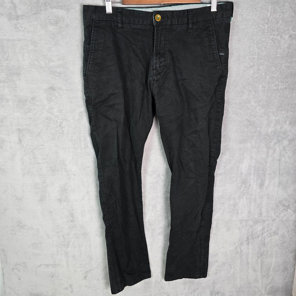 Vissla High Tider Men Black Chino Pants Straight Leg Size 34 Surf Skate Selvedge